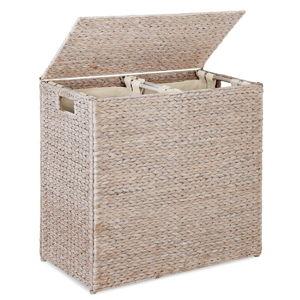 Best Choice Products Large Double Laundry Hamper with Lid, Natural Handwoven Water Hyacinth, 2 Sections w/ 2 Machine Washable Linen Liner Bags, Portable, Handles - Transparent White