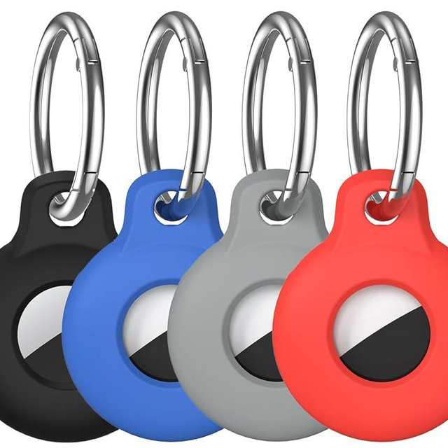 VAGAWEI 4 Pack AirTag Holder Air Tag Keychain AirTags Case Compatible with Apple Airtag, Silicone Air tag Accessories Key Chain Ring Case Cover Air Tags for Apple Holder Tag GPS Item Finder Tracker