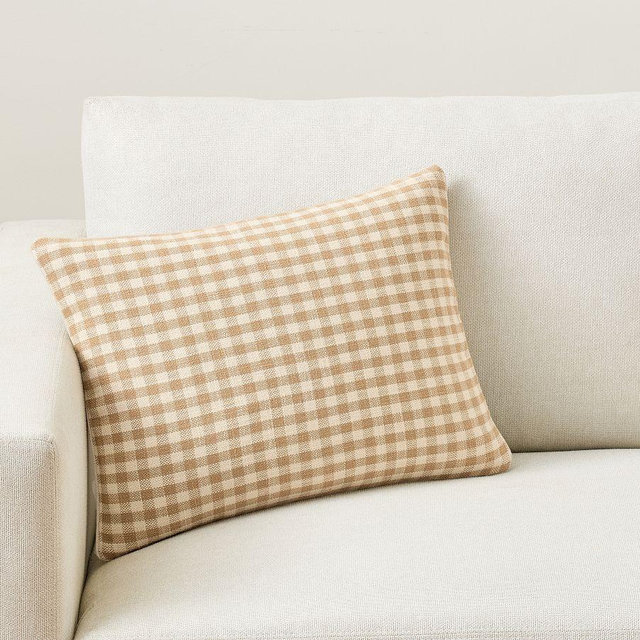 Blaine Check Lumbar Pillow Cover, Camel, 14" x 20"