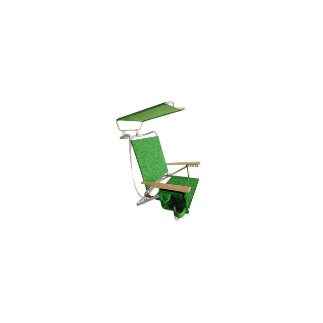 Bliss Hammocks Folding Beach Chair Recliner with Canopy, Green Banana Leaves