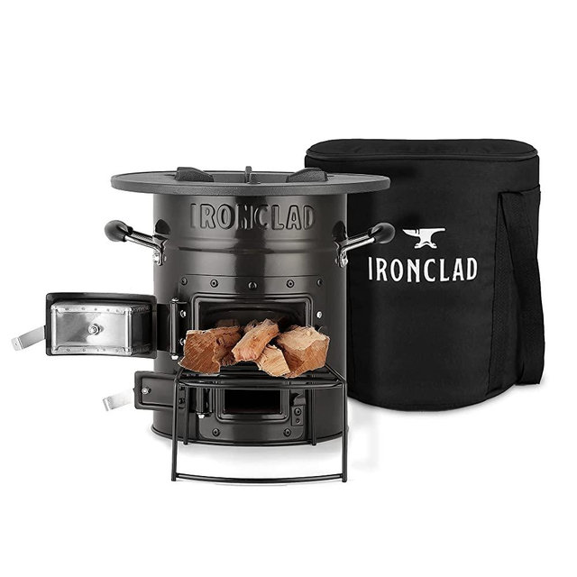 Ironclad Supply Rocket Stove – Portable Outdoor Wood Burning Stove For Camping, Emergency Preparedness, Bushcraft – Includes Canvas Storage Bag and Fuel Support System