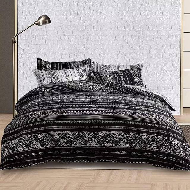 Shatex 3 Piece King Comforter Bedding Set- All Season Bedding Comforter Set, Striped Ultra Soft Polyester Bedding Comforters- Black