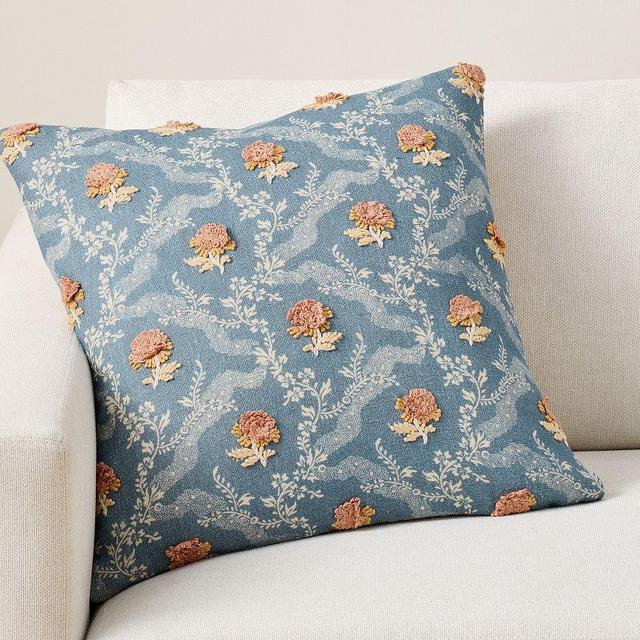 Josephine Embroidered Pillow Cover, Blue Multi, 22"
