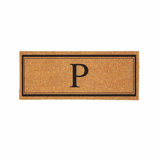 Evergreen Monogram Extra Large Coir Doormat, 60x24 Inches Front Door Mat, Outdoor Indoor Entrance Rug, Welcome Mat for Double Doors Porch Patio, Housewarming Gift, Letter P