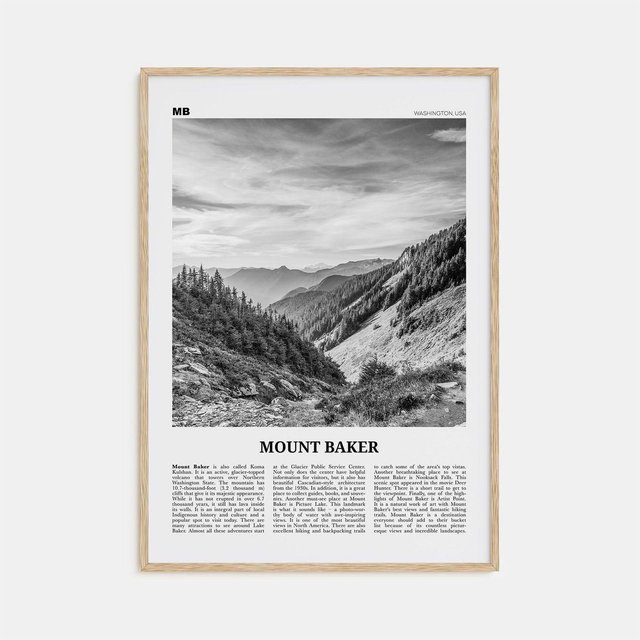 Mount Baker Print Black and White, Mount Baker Wall Art, Mount Baker Poster, Mount Baker Photo, Mount Baker Map, Mount Baker Wall Decor, USA