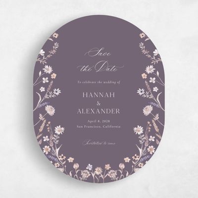 Purple Oval Wedding Save the Date - Lino Portrait