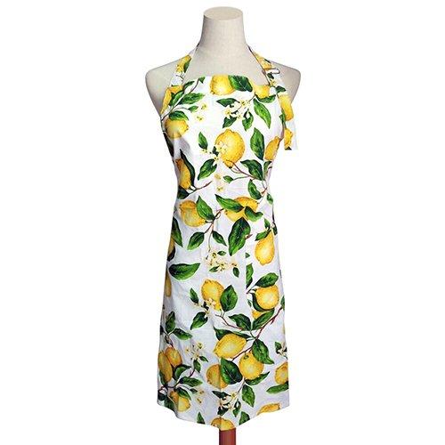 Thin Cotton Women's Kitchen Apron Adjustable Cooking Baking Garden Chef Apron with Pocket Great Gift for Wife Ladies Lovely Lemon Tree Floral