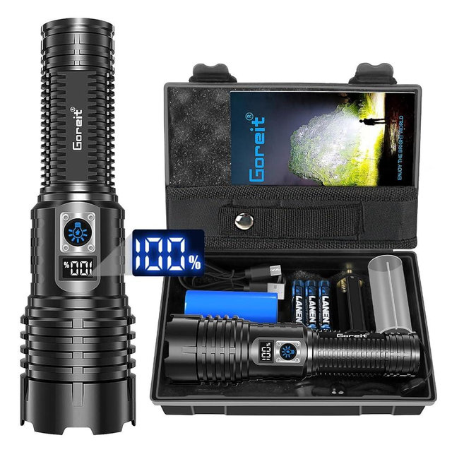 Goreit Flashlights LED High Lumens Rechargeable, 250000 Lumens XHM77.2 Super Bright Flash Light USB, Handheld Flashlight High Powered,Powerful Flashlight Waterproof for Emergency Camping