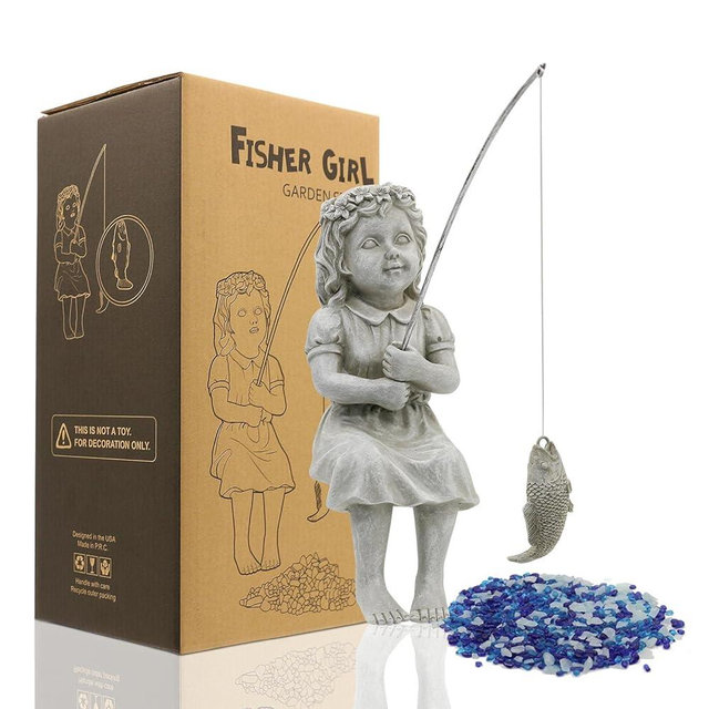 Nacome Gifts for Garden Home Mon Grandma The Little Fishergirl GardenHome Decor Statue,Fisherman Figurine Sculpture,OutdoorIndoor,Desk,Pool Pond Ornament