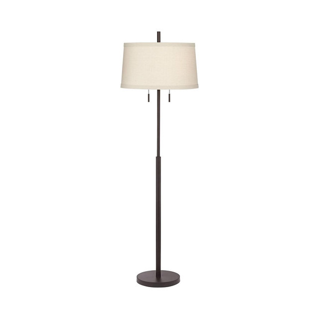 Possini Euro Design Nayla Modern Floor Lamp 62 1/2" Tall Bronze Metal Off White Fabric Tapered Drum Shade for Living Room Bedroom Office House Home