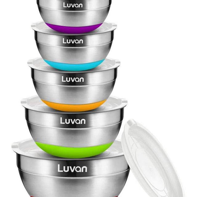 Luvan 304 Stainless Steel Mixing Bowls with Lids,Wide Rim for Easy Grip and Pouring,Extra Deep for Generous Servings, Stackable for Easy Storage, BPA-Free,Versatile in Kitchen,Set of 5