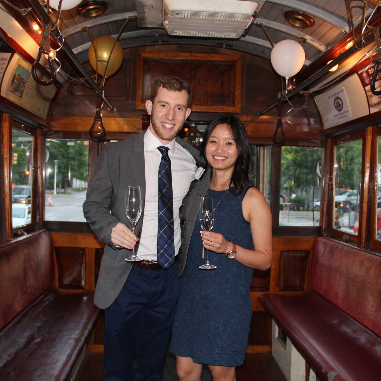 A photo from our engagement night on the trolley.