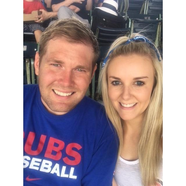 At a Chicago Cubs game. It was such a hot day!