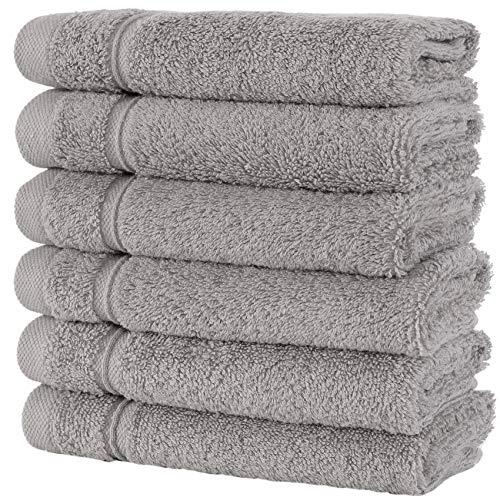 Qute Home Washcloths - 6 Pack, (13 x 13 inches) | Super Soft Highly Absorbent | Spa & Hotel Quality Towels (Grey)