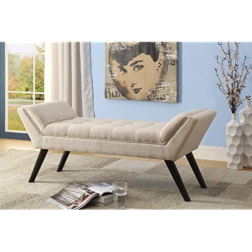 Baxton Studio Wholesale Interiors Tamblin Mid-Century Retro Linen Fabric Upholstered Grid-Tufting 50" Bench, Beige