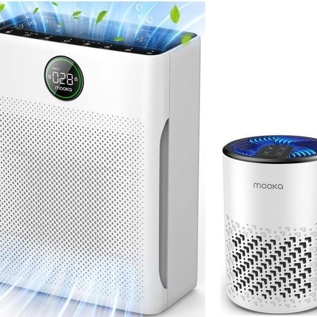 2 Packs Air Purifiers for Home Large Room Pets, MOOKA H13 True HEPA Air Purifier Cleaner, Air Purifier for Bedroom Wildfire Smoke Pet Dust Pollen Odor