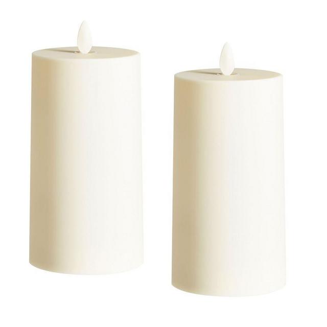 Premium Flickering Flameless Outdoor Wax Pillar Candle, Ivory - Set of 2 - 4X8