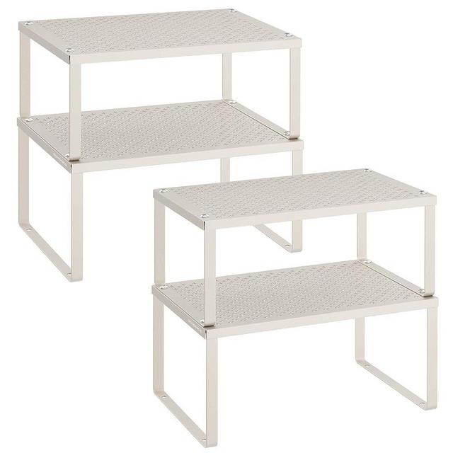 SONGMICS Spice Rack, Cabinet Shelf Organizers, Shelf Organizer, Countertop Organizer, Shelf Riser, Stackable, Expandable, Set of 4 Metal Kitchen Counter Shelves, Oatmeal Beige UKCS006K01