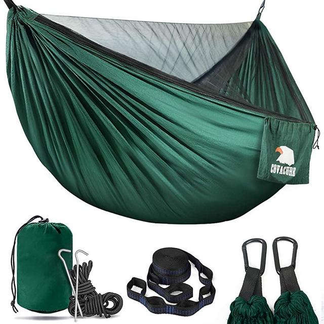 Covacure Camping Hammock - Lightweight Double Hammock, Hold Up to 772lbs, Portable Hammocks for Indoor, Outdoor, Hiking, Camping, Backpacking, Travel, Backyard, Beach（Dark Green）