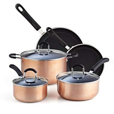 Cook N Home 02581 8-Piece Nonstick Heavy Gauge, Copper/Brown Cookware Set