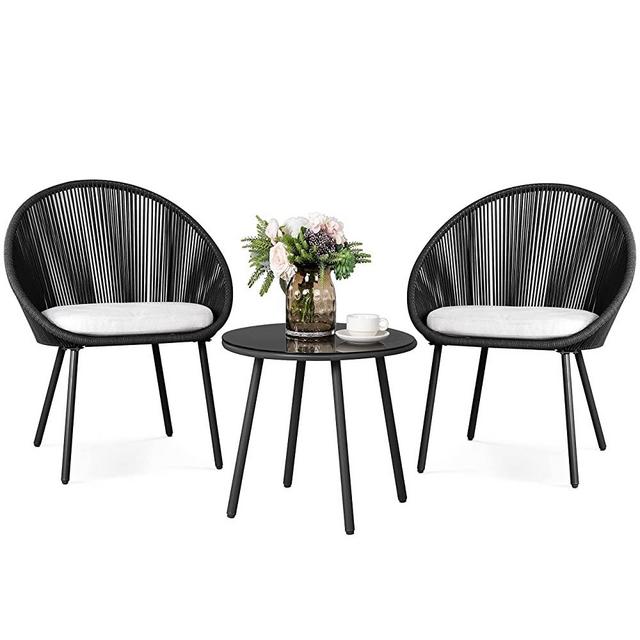 Nuu Garden 3 Piece Patio Table Set Outdoor All Weather Woven Rope Patio Conversation Bistro Set with Cushions for Garden, Balcony, Deck, Backyard, Dark Gray