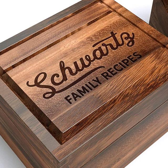 Wood Recipe Box, Personalized Recipe Box, Acacia Wood, Housewarming Gift, Wedding Gift, Engraved Recipe Box, Gift for Her, Christmas Gift for Mom, Nice Gifts for Mom, Gifts for Wife