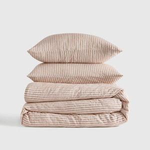 European Linen Duvet Cover Set in latte/white stripe and king/cal king