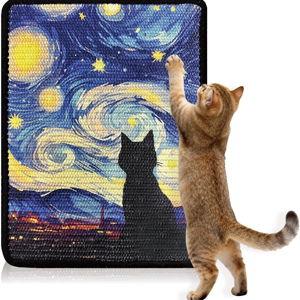 3-in-1 Sisal Cat Scratcher Mat 15x12 Inch – Art Cat Wall Scratcher with Adhesive Tape for Indoor Cats, Durable Wall Mounted Cat Scratch Pad to Protect Couch and Carpet（Starry Night