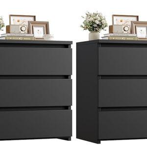 FOTOSOK Nightstands Set of 2 with 3 Drawers, Black Nightstand Bedside Table Set of 2 for Bedroom, 17.7W*15D*21.7H Bedroom Night Stands with Cut-Out Handle, Sofa Side End Table for Home Office
