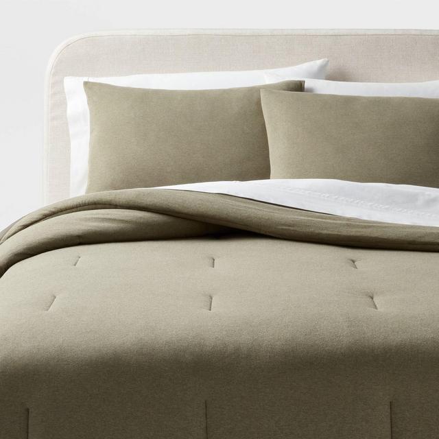 King Modern Jersey Comforter and Sham Set Dark Olive Green Heather - Threshold™