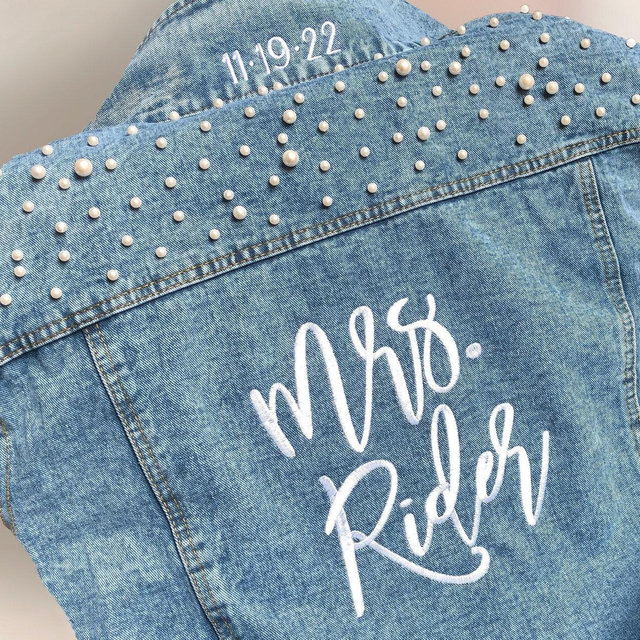 Embroidered Pearl Bride Jean Jacket