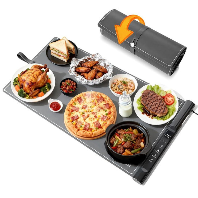 Charcofire Food Warming Mat 29.5x15.7 Inch, Electric Silicone Heating Pad for Buffet Party, 7 Temperature Settings with 8H Timer & Child Lock, Portable Food Warmer (Grey)