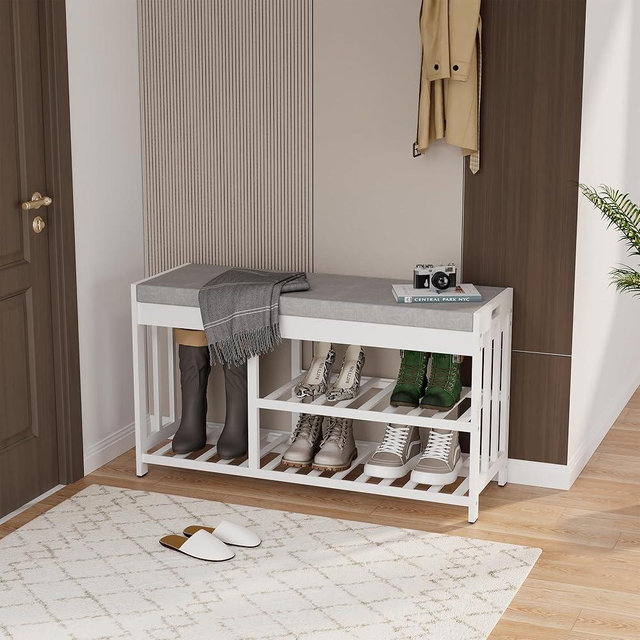 APRTAT 3-Tier Bamboo Shoe Rack Bench, Shoe Storage Organizer Bench, Entryway Benchs, Shoes Rack for Front Door Entrance, Entryway Bathroom Bedroom