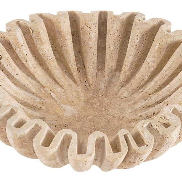 SPESHSTONES Ruffle Bowl 8'' Inches Travertine Handmade Bowls For Kitchen - Fruit Holder For Kitchen Countertop, Stone Bowl For Entryway Tables, Decorative Floral Bowl For Unique Home Decor