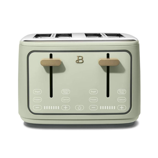 Beautiful 4-Slice Toaster by Drew Barrymore – Touch Display, Extra-Wide Slots, Bagel & Frozen Functions, Stainless Steel (Sage Green)