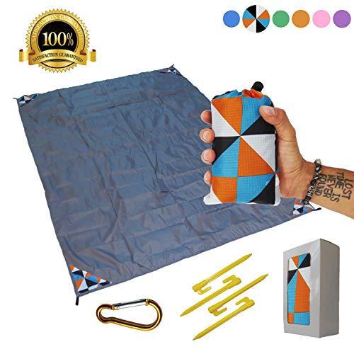 Sand Free Compact Beach Blanket - Pocket Picnic Sheet For Outdoor Multiple Use | Best Mat For Travel & Festivals, Soft & Quick Drying With 4 Portable Tent Pegs and a Unique Gift Box