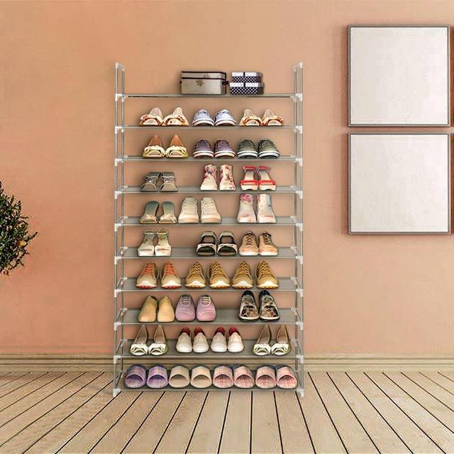Blissun Shoe Racks Space Saving Non-woven Fabric Shoe Storage Organizer Cabinet Tower (10 tiers, Grey)