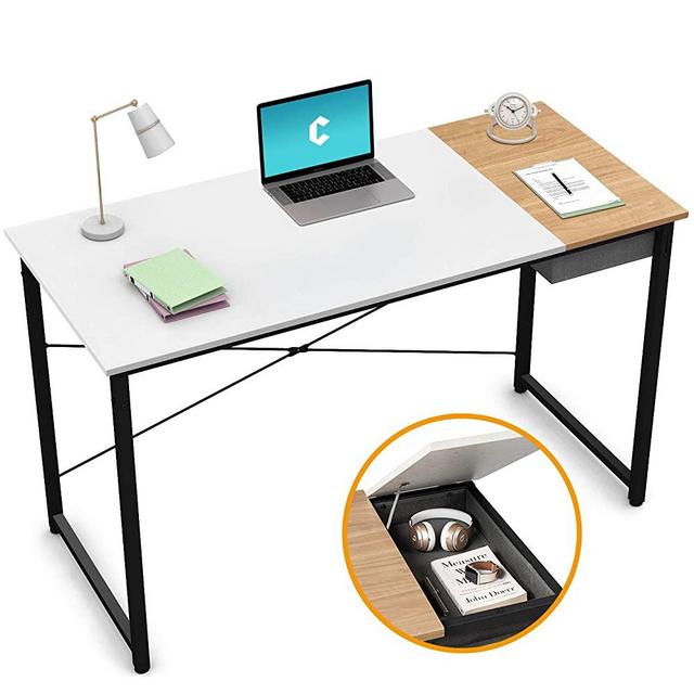 Cubiker Computer Desk 47" Home Office Writing Study Laptop Table, Modern Simple Style Desk with Drawer, White Natural