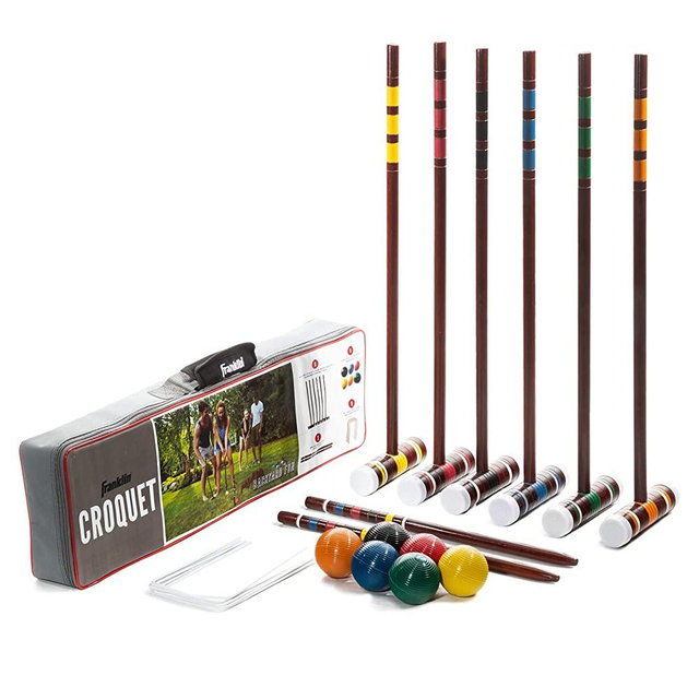 Franklin Sports Croquet Set - Includes Croquet Wood Mallets, All Weather Balls, Wood Stakes and Metal Wickets - Classic Family Outdoor Game