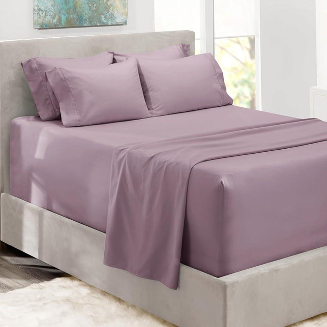 Hearth & Harbor Luxury Soft 6 Piece Bed Sheet Set Extra Deep Pocket Fitted Sheets Fits Mattress up to 21", Double Brushed Bedding, Full, Dusty Purple