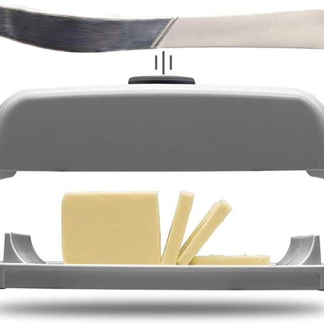 Butter Hub Butter Dish with Lid and Knife, Magnetic Butter Keeper, Easy Scoop, No Mess Lid, Dishwasher Safe (Grey with Black Magnet)