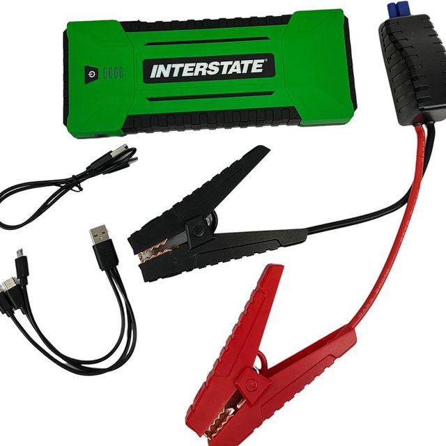 Interstate Batteries 12V Jump Starter and Charger 1200A (17,000mAH, 17Ah) Portable LED Jumpstart Battery Power Pack for 12 Volt Automotives, USB Electronics (JMP1700)