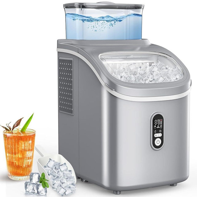 COWSAR Countertop Ice Cube Maker, 30LBS/24H Portable Ice Machine with Top External Water Tank, Self-Cleaning Function, 16 Pcs Ice Cube/13 Mins, Ice Scoop and Basket Perfect for Home, Office, Gray