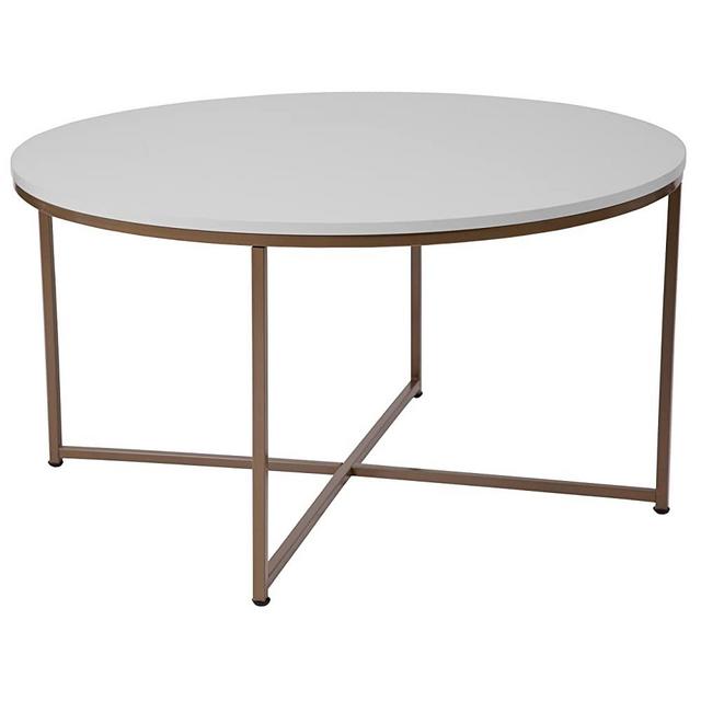 Flash Furniture Hampstead Collection White Coffee Table with Matte Gold Frame