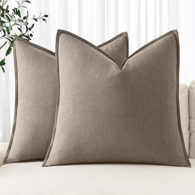 MIULEE Decorative Linen Euro Sham Pillow Covers 24x24 Dune Boho Farmhouse Neutral Couch Throw Pillows for Bed Pack of 2 Accent Modern Pillowcase Sofa Livingroom Home Decor