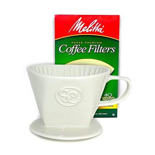 Pour Over Coffee Dripper - Single Cup Ceramic Coffee Maker with 40 Count Melitta Filters by Simply Charmed
