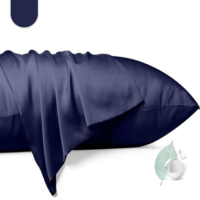 100% Mulberry Silk Pillowcase 2 Pack,Queen Size Silk Pillow Cases for Hair and Skin,Silky Smooth Bed Pillow Cover with Hidden Zipper,Natural Silk Pillow Case Set of 2 (Navy Blue, Queen 20X30)