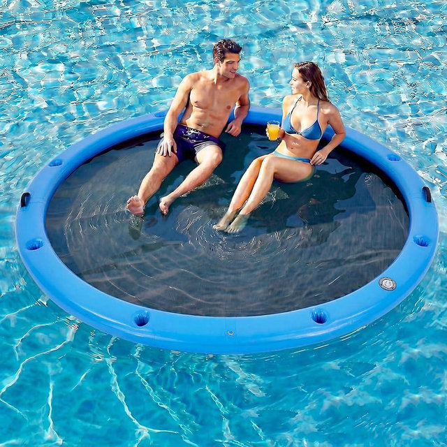 Danrelax 6-12FT Round Inflatable Floating Dock, Sunchill Float Ring, Water Hammock Tanning Pool Floats with Woven Fabric, Manual Pump for Quick Inflate/Deflate, Fits 2-8, Ideal for Lakes, Oceans