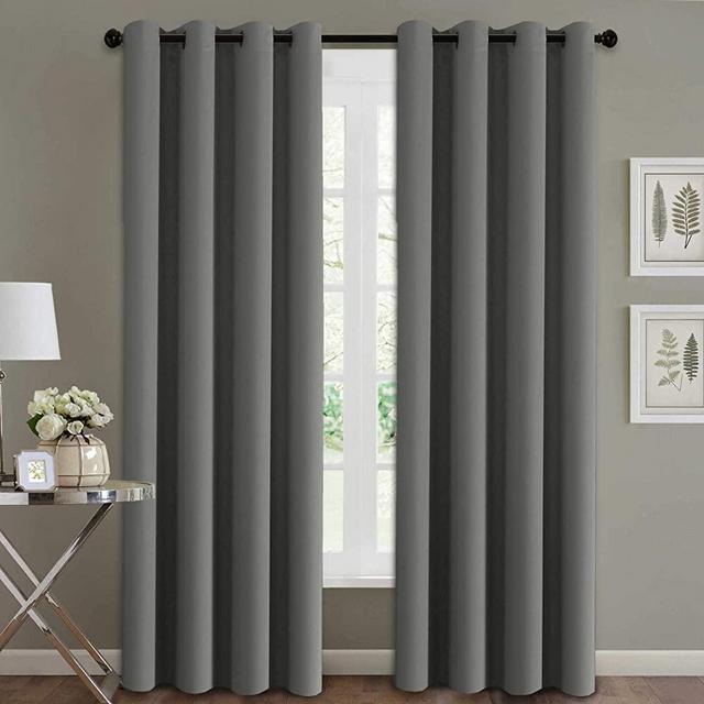 H.Versailtex Blackout Room Darkening Curtains Window Panel Drapes - (Grey Color) - 2 Panels -52 inch Wide by 84 inch Long Solid Pattern, Grommet Top