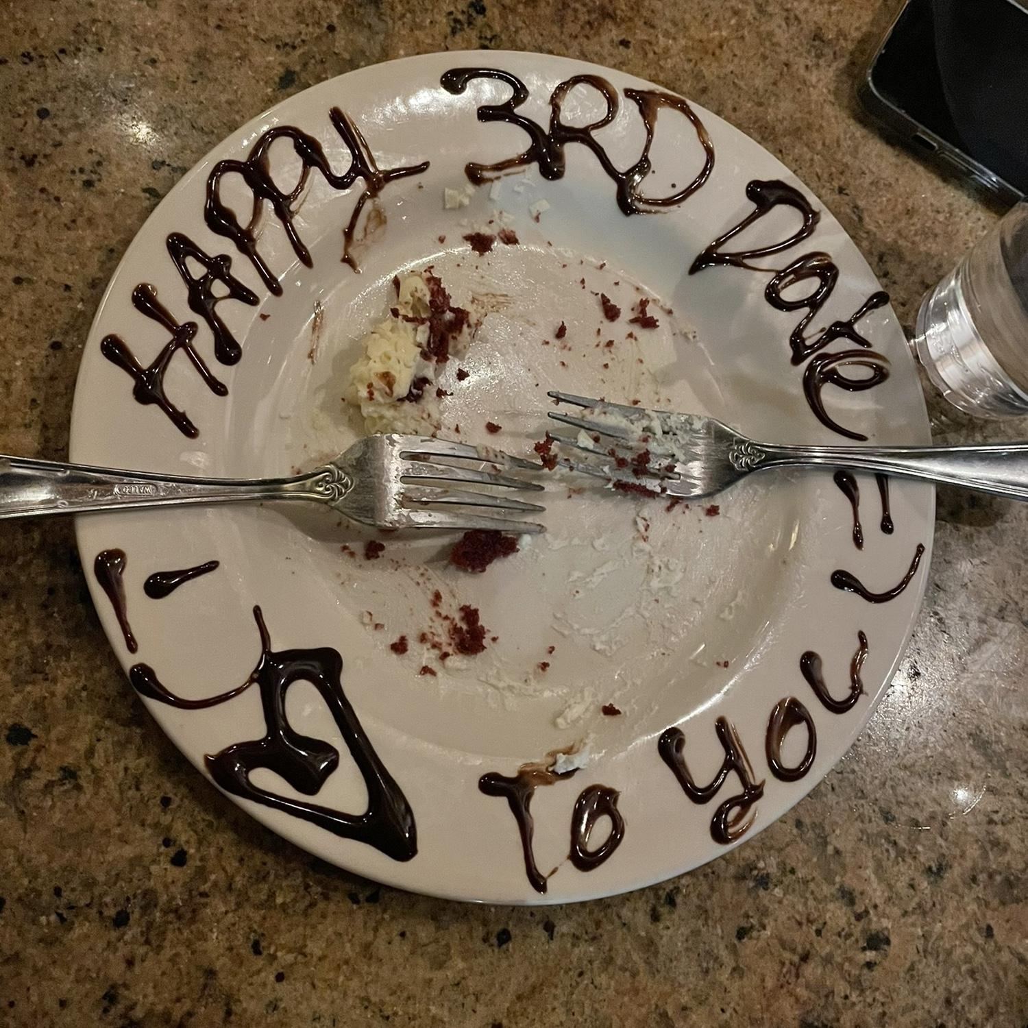 This was our third ever date, we shared a slice of cheesecake at Cheesecake Factory!